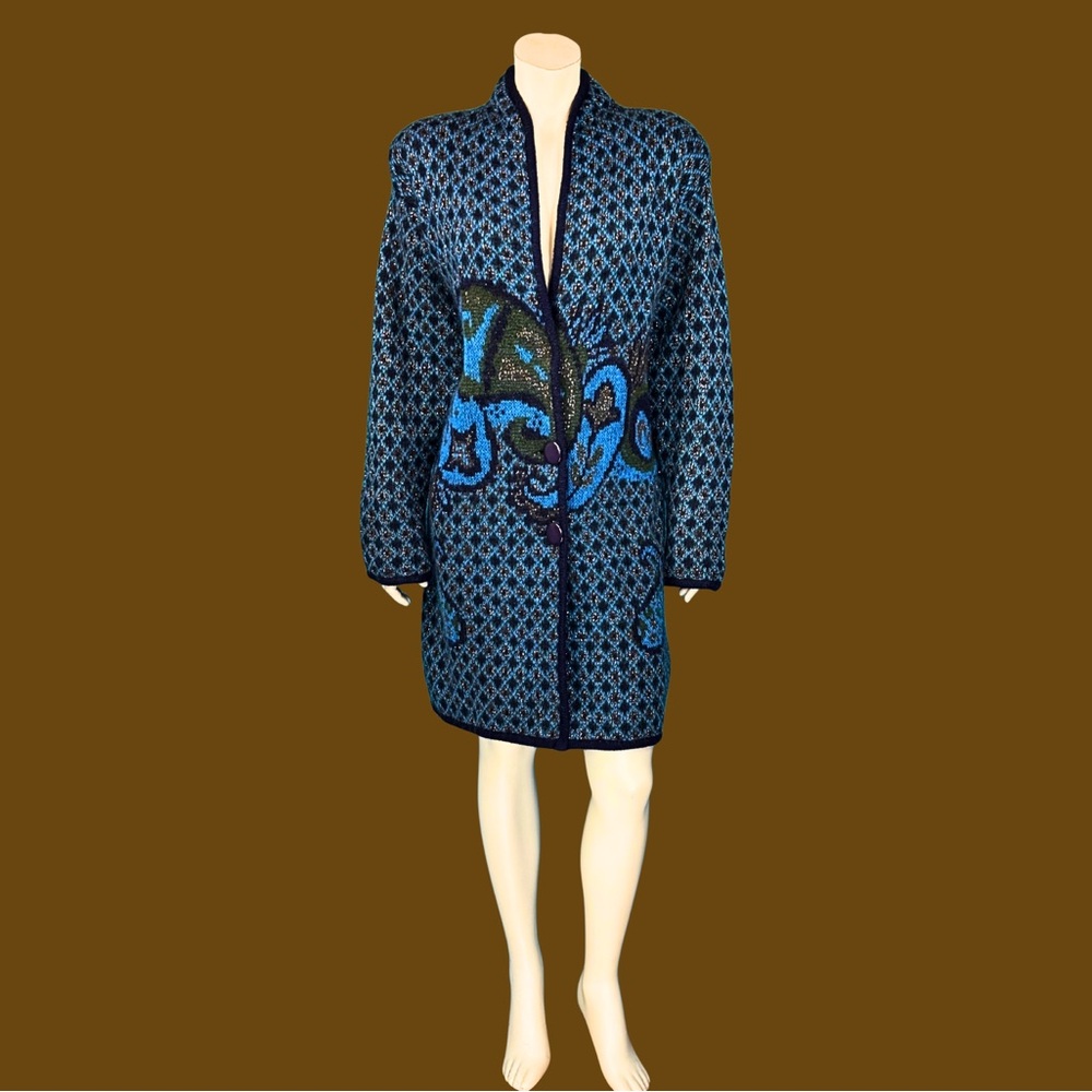 Vintage 1980s Oversized Paisley Sweater Coat / M L - Picture 4 of 12